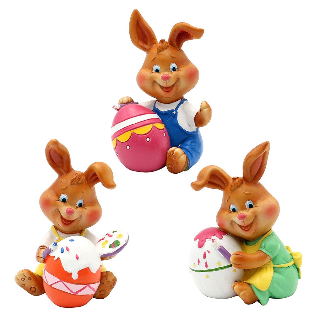 Dekohelden24 Osterfigur Osterhasen in verschiedenen Varianten (3 St), Fröhliche Hasen, niedliches Design, ideal für Osterdekoration