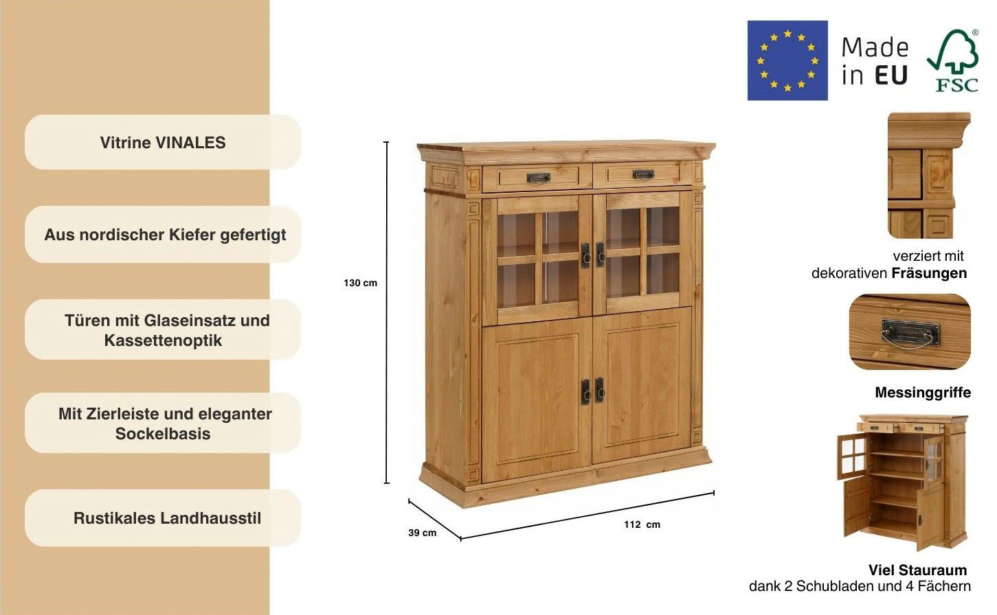 OTTO home Highboard Vinales, Vitrine, Breite 112 cm