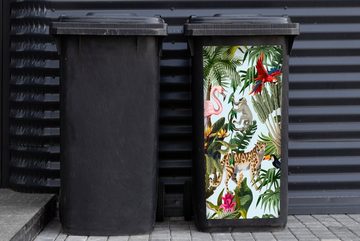 MuchoWow Wandsticker Dschungel - Tiere - Mädchen - Kinder - Jungen - Flamingo - Papagei (1 St), Mülleimer-aufkleber, Mülltonne, Sticker, Container, Abfalbehälter