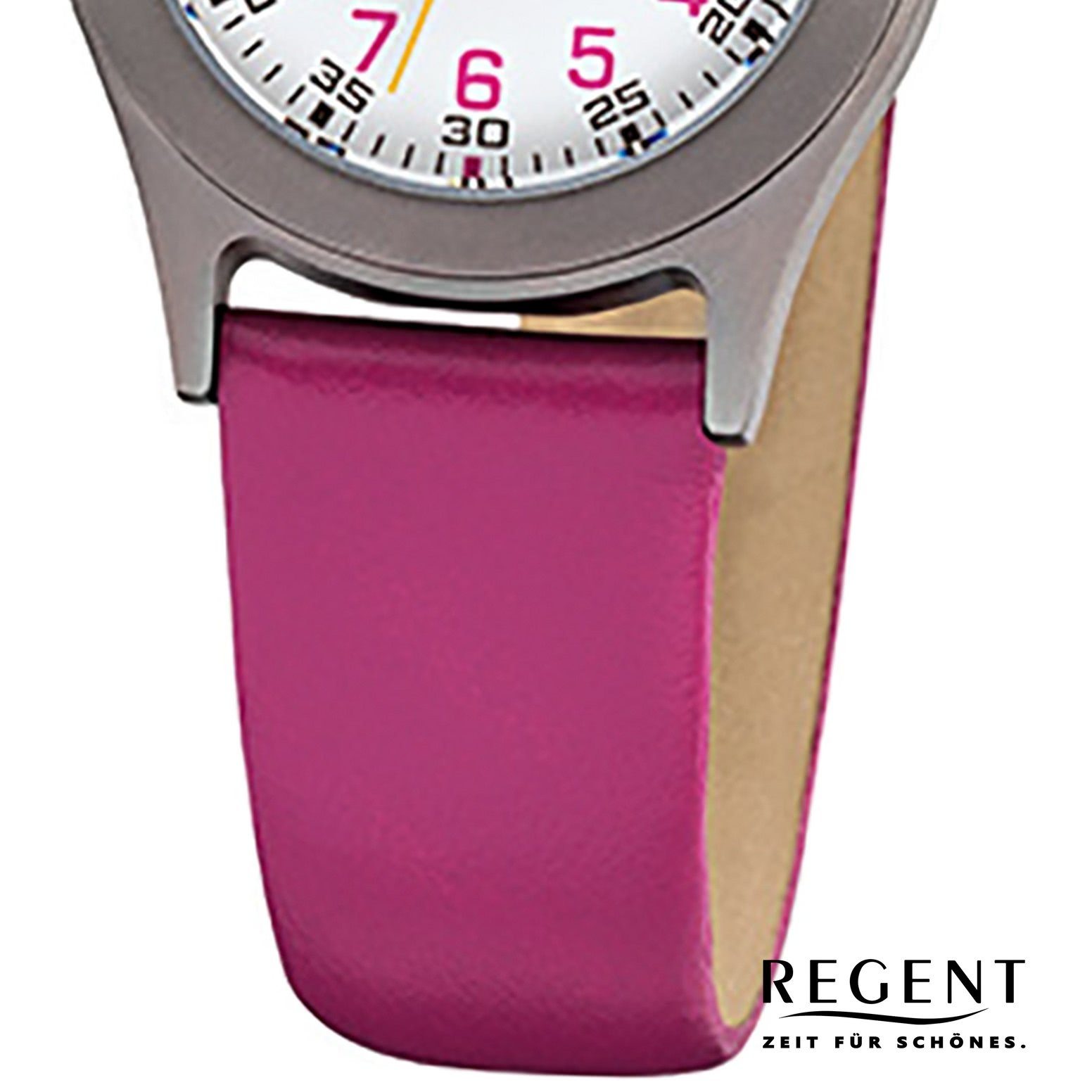 Regent Quarzuhr Regent Kinder-Armbanduhr pink Analog F-946, (Analoguhr), Kinder Armbanduhr rund, klein (ca. 26mm), Lederarmband