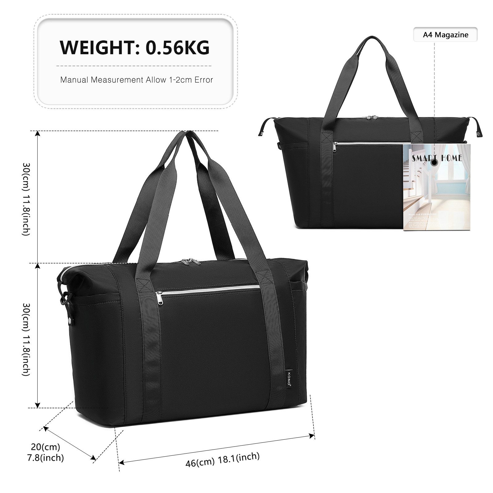 KONO Handtasche 46 x 30 x 20 cm Reisetasche, Unter dem Sitz Kabinentasche – Bild 2 von 5