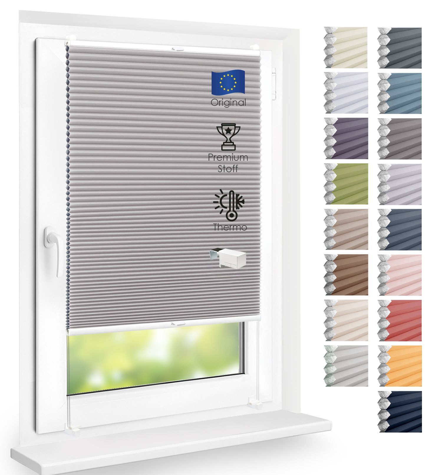 DomDeco Wabenplissee Thermo Plissee ohne Bohren - Hitzeschutz, Verdunkelung, verspannt, abdunkelnd, Klemmfix, stufenlos, kälteschutz, modernes Fensterplissee