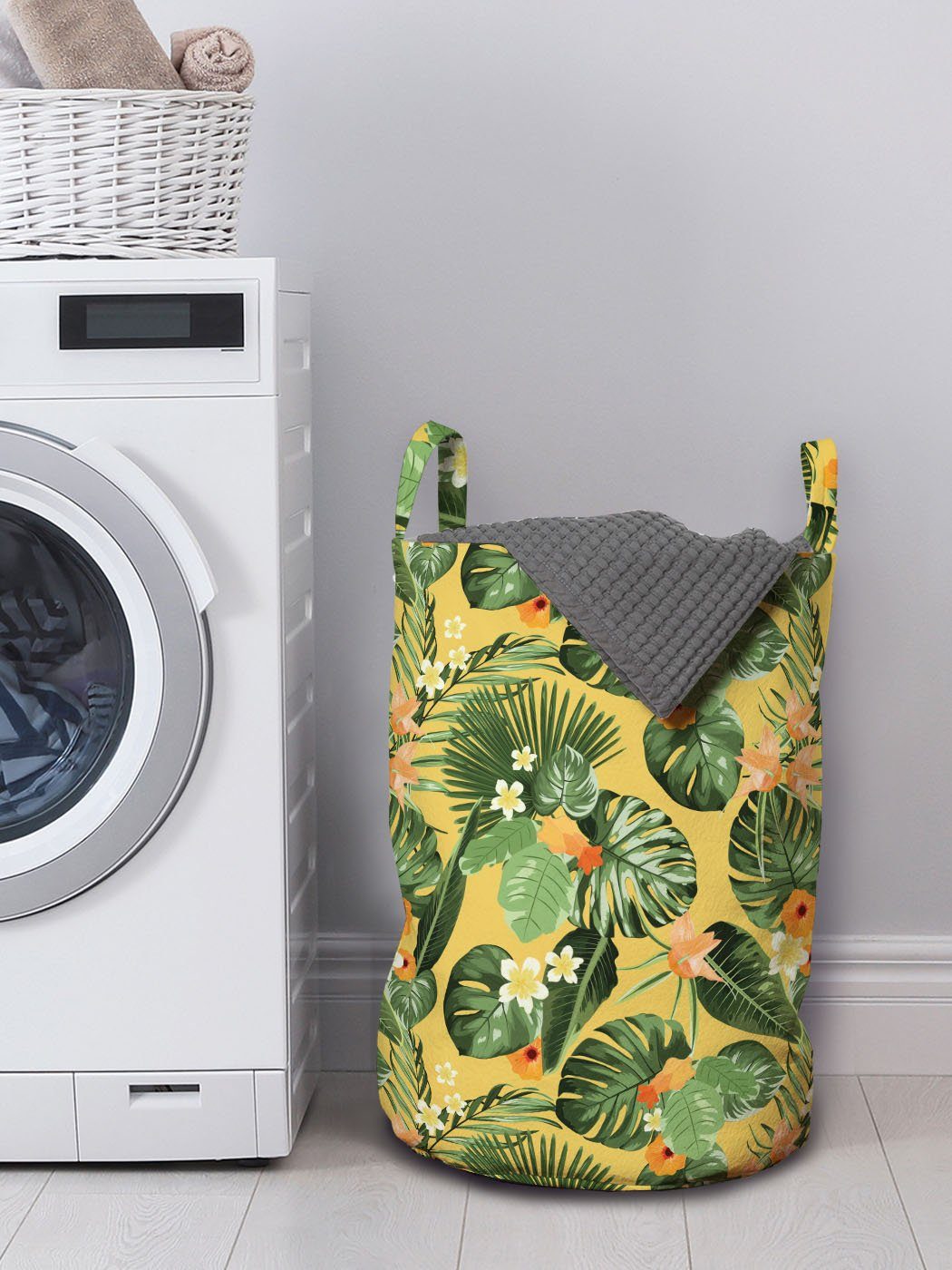 Waschsalons, Abakuhaus Wäschekorb mit Kordelzugverschluss Wäschesäckchen für Exotisch Sommer-Blumen-Blüten-Muster Griffen