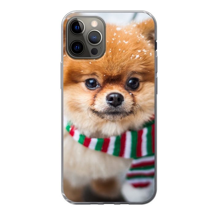 MuchoWow Handyhülle Hund - Halstuch - Schnee Handyhülle Apple iPhone 12 Pro Smartphone-Bumper Print Handy