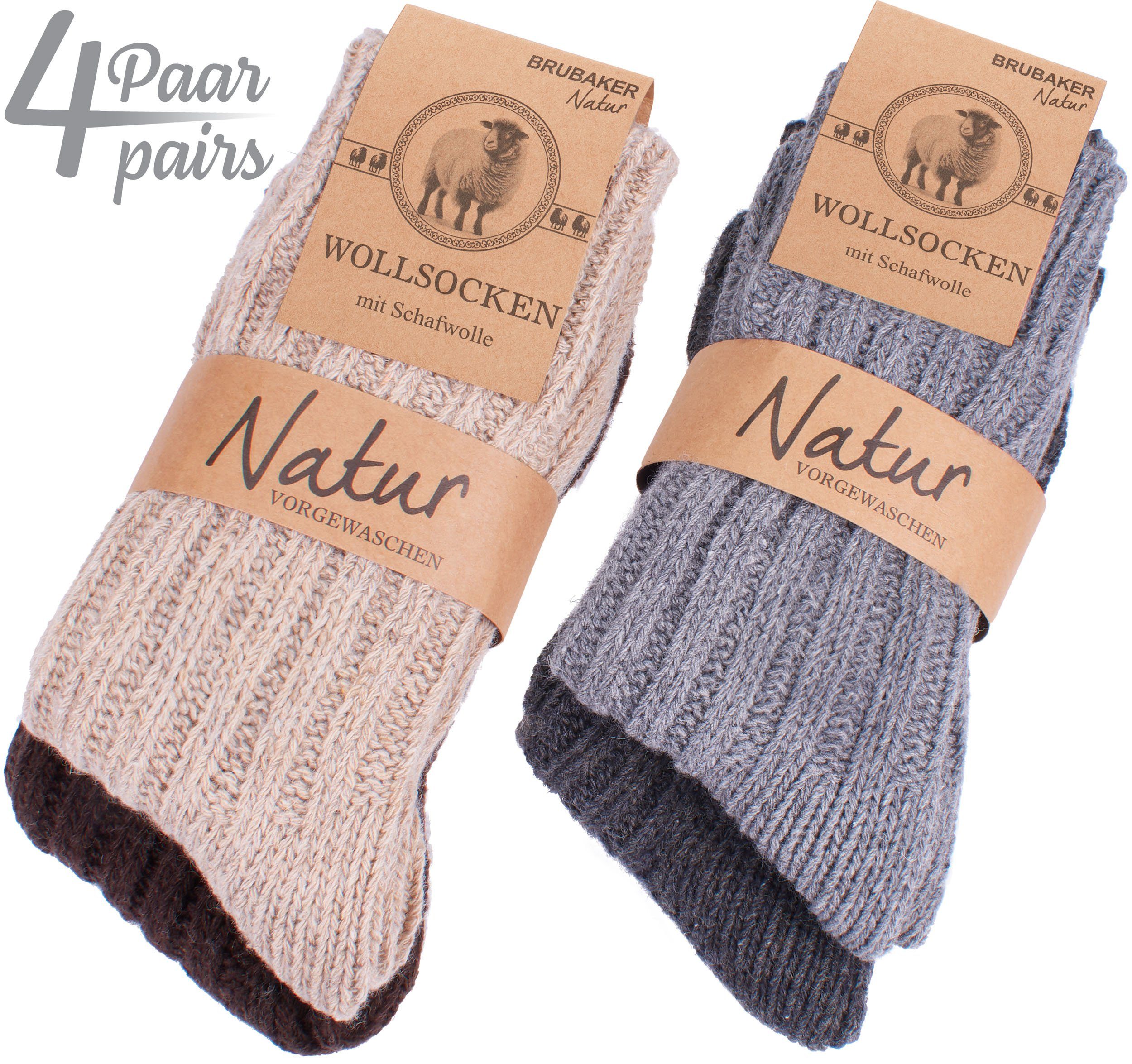 BRUBAKER Socken Wollsocken Set - Warme Wintersocken für Damen und Herren (4-Paar, Winter Stricksocken) Flauschiges Thermosocken Set mit Schafwolle – Bild 2 von 5