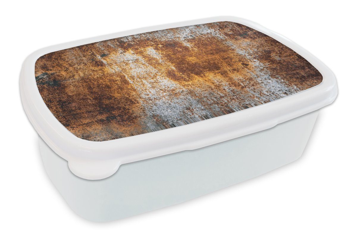 MuchoWow Lunchbox Eisen - Rost - Silber, Kunststoff, (2-tlg), Brotbox für Kinder und Erwachsene, Brotdose, für Jungs und Mädchen weiß