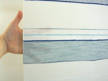 Scheibengardine Design Mini Flächenvorhang Set, blau Leinen, Webstreifen, 4058-01, Clever-Kauf-24, Stangendurchzug (3 St), halbtransparent