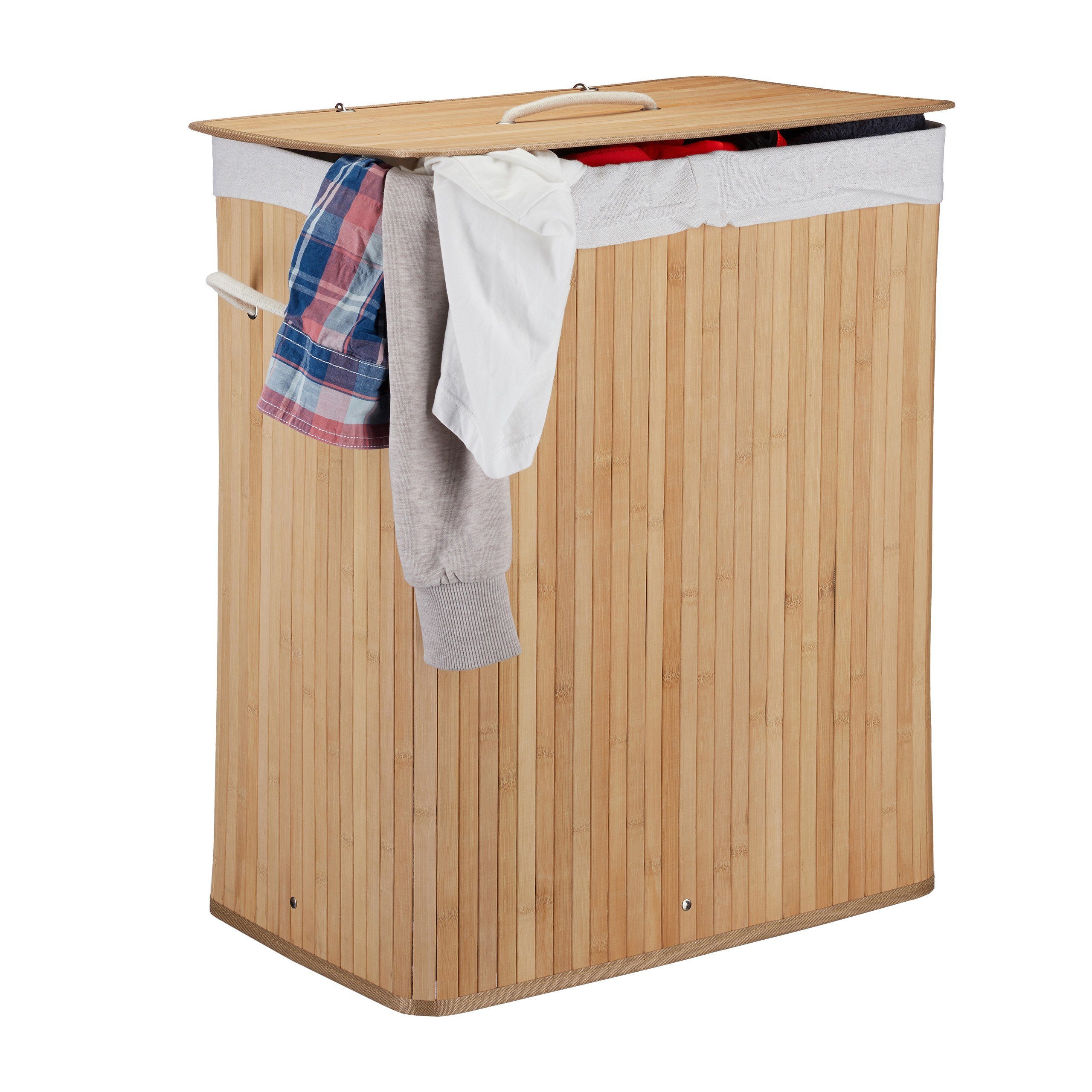 relaxdays Wäschesortierer Wäschekorb Bambus mit 2 Fächern, natur günstig online kaufen