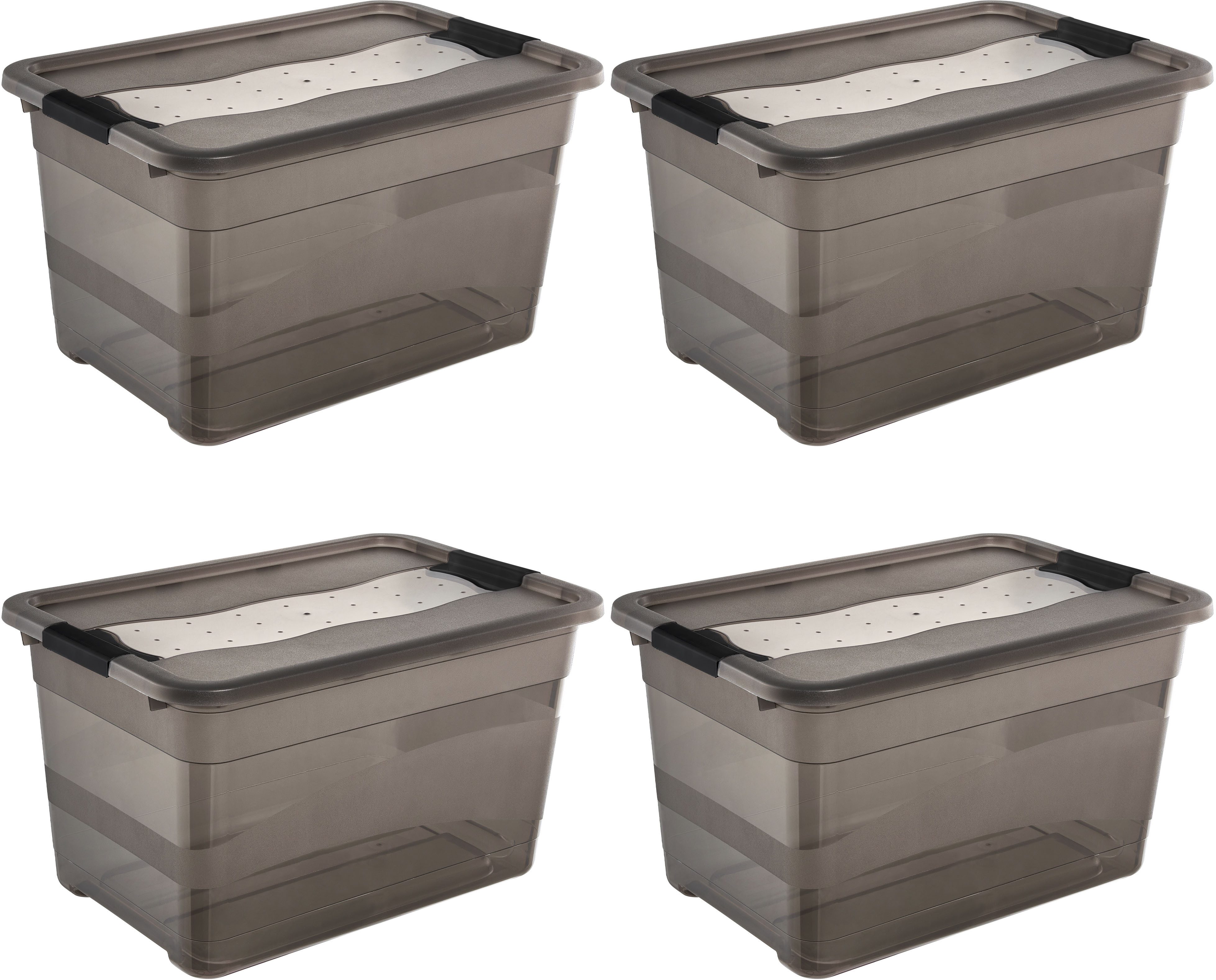 keeeper Aufbewahrungsbox Cornelia, 4er Set, 52 L, 59,5 x 39,5 x 34 cm (Set, 4 St), durch Clips verschließbar, Griffe am Boden