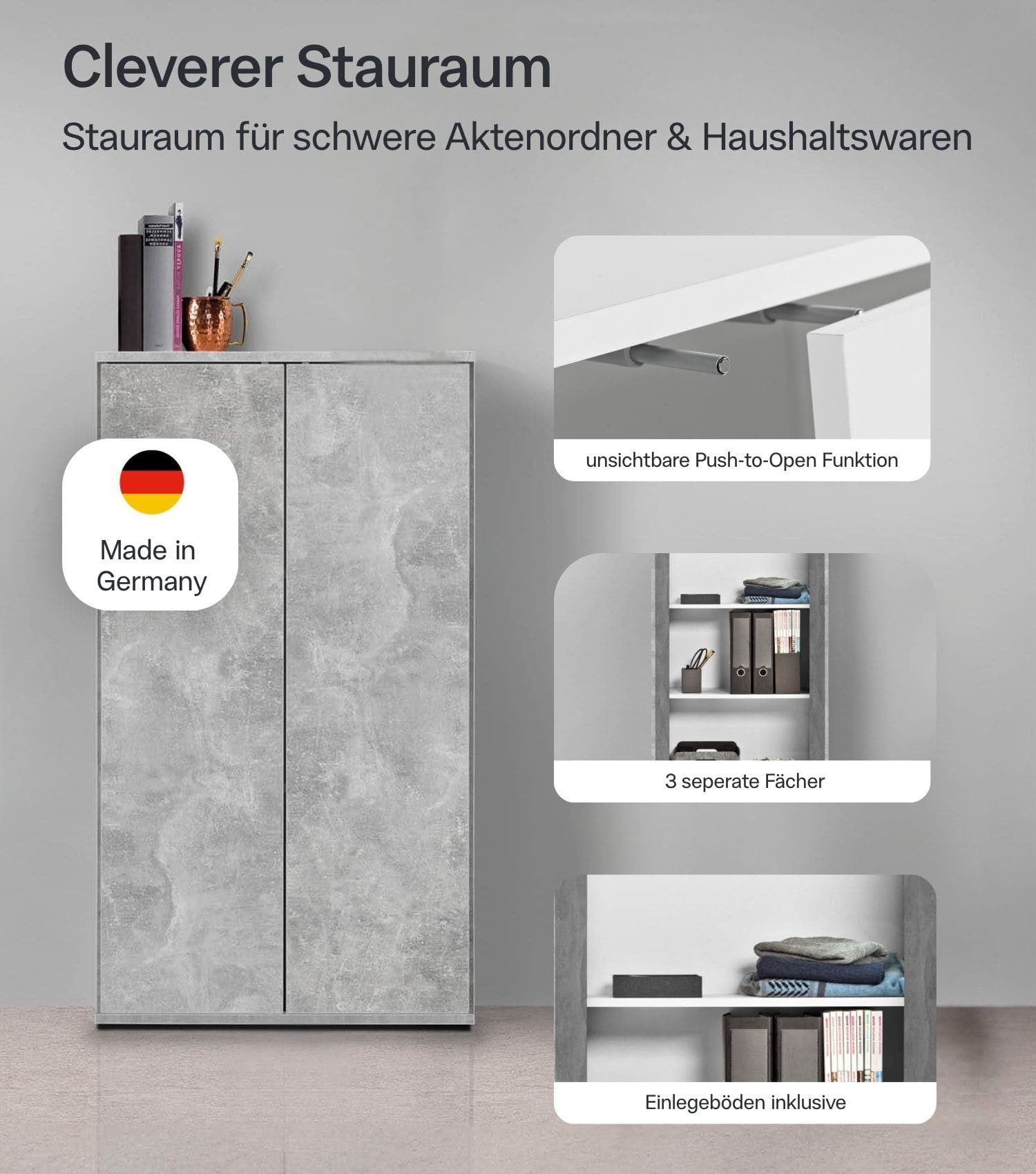 mokebo Mehrzweckschrank Der Schlanke (60x110 cm, mit 2 Einlegeböden) Made in Germany, Aktenschrank, Büroschrank, Schuhschrank in Grau