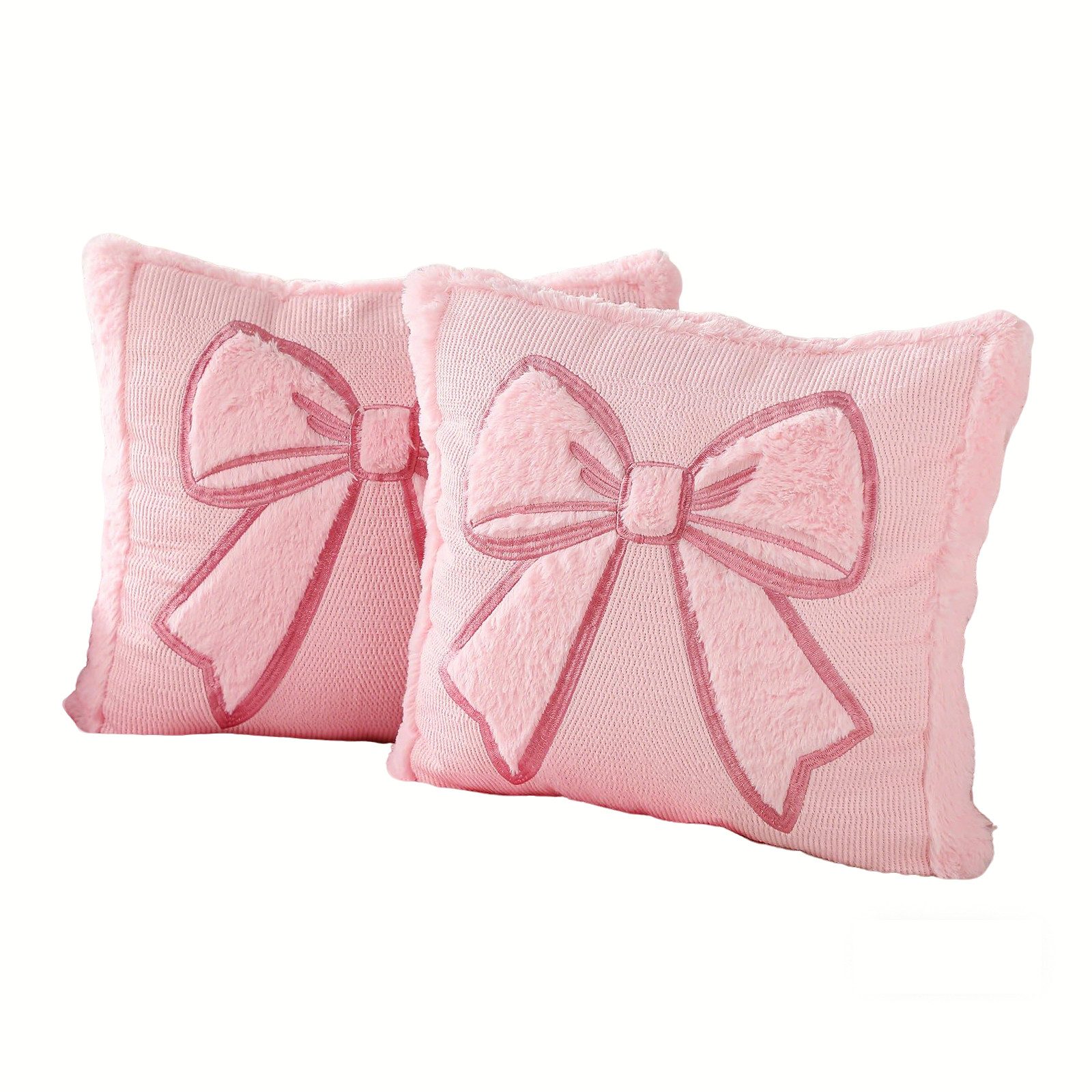 CLTYQ Kissenbezug Kissenbezug-Set, rosa Schleife, 45,7 x 45,7 cm, (2 Stück), bestickter Kissenbezug mit Schleife, weicher Kissenbezug aus Kunstfell