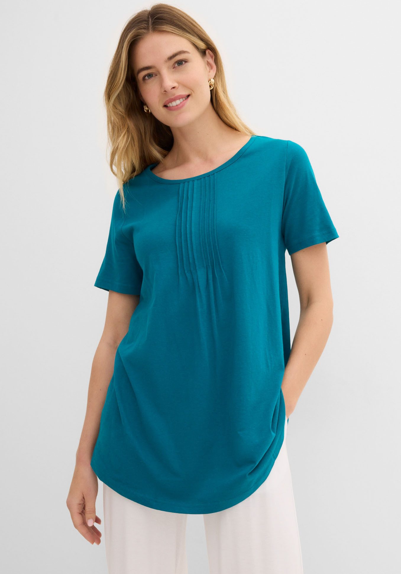 bonprix T-Shirt dezente A-Linie, Kurzarm, aus Baumwolle und Viskose