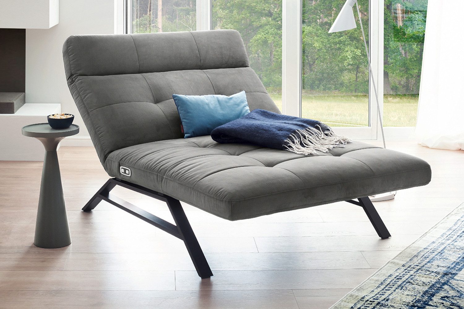 KAWOLA Relaxliege AMERIVA, Velvet, Fuß schwarz oder chrome, verschiedene Breiten und Farben