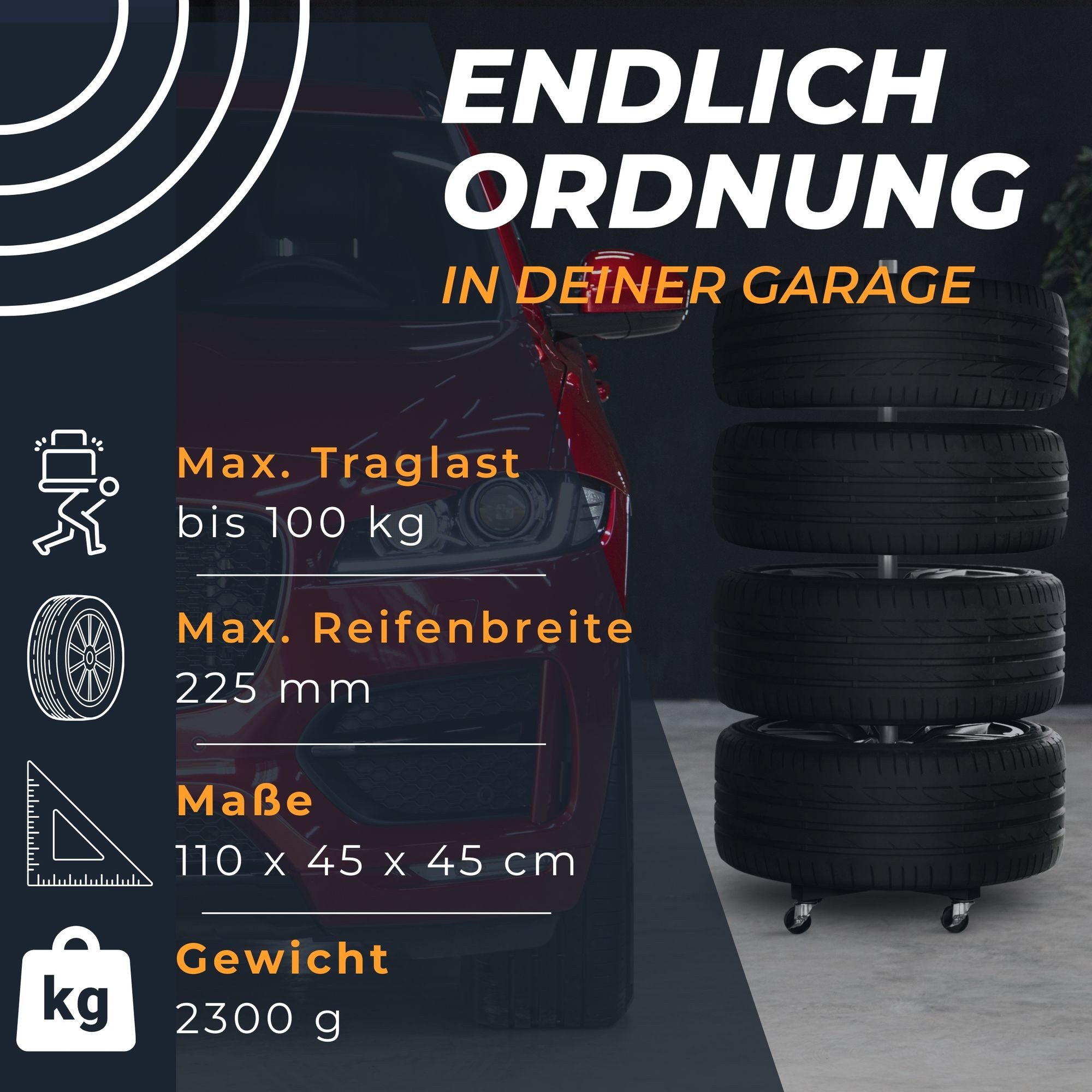 bonsport Felgenbaum Felgenbaum für 4 Autoreifen inkl. 8er-Set Reifenmarkierer