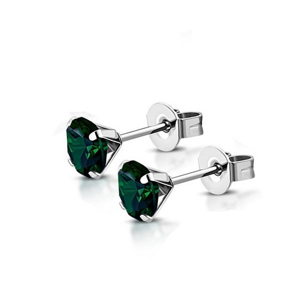 Ohrring-Set Ohrstecker Kristall 10 mm aus Edelstahl Damen russischgrün