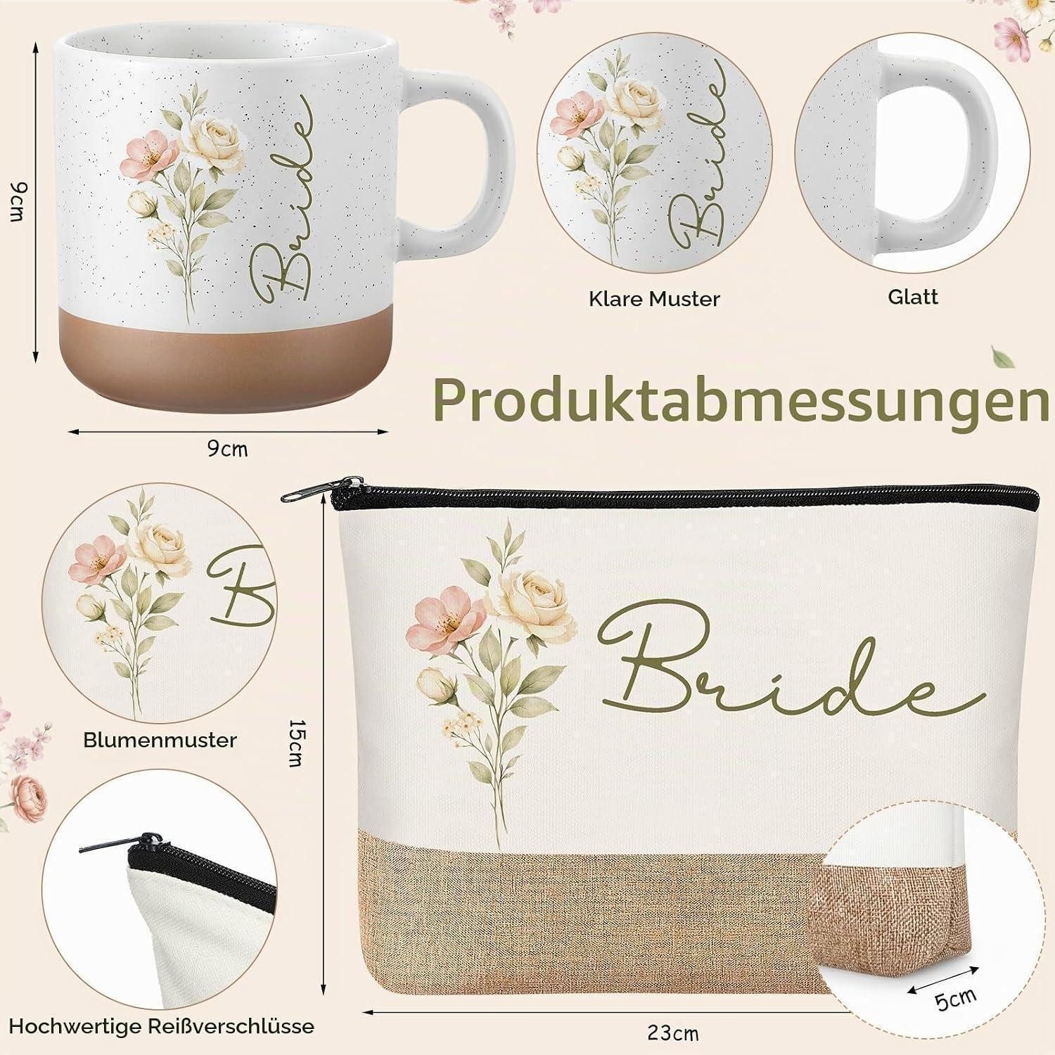 LuxusKollektion Geschenkbox Braut Geschenkset 6-teilig Blumen Tragetasche Becher Socken – Bild 5 von 5