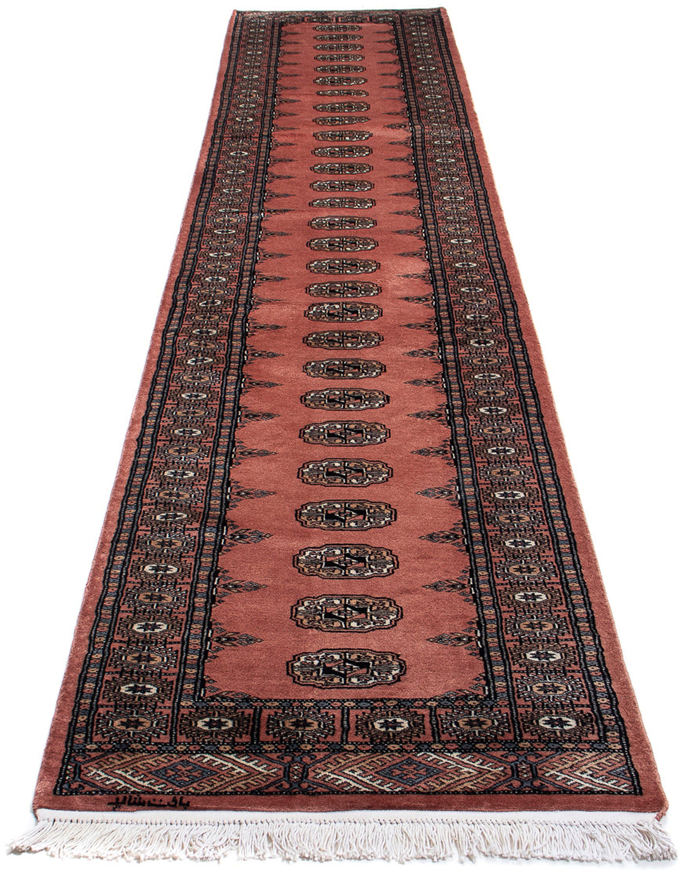 Orientteppich Afghan - Buchara - 404 x 77 cm - hellrot, morgenland, rechteckig, Höhe: 7 mm, Wohnzimmer, Handgeknüpft, Einzelstück mit Zertifikat