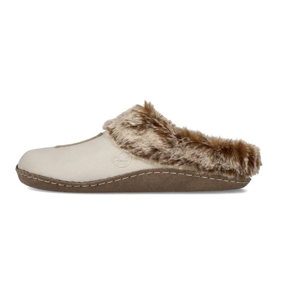 Rieker 66390-60 (Leder-Sohle) beige/grau Damen Hausschuh