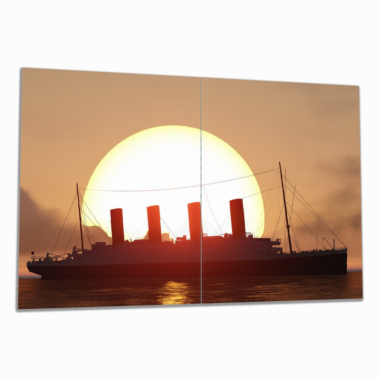 Wallario Herd-Abdeckplatte Ozeandampfer im Sonnenuntergang, ESG-Sicherheitsglas, (Glasplatte, 2 tlg., inkl. 5mm Noppen), verschiedene Größen