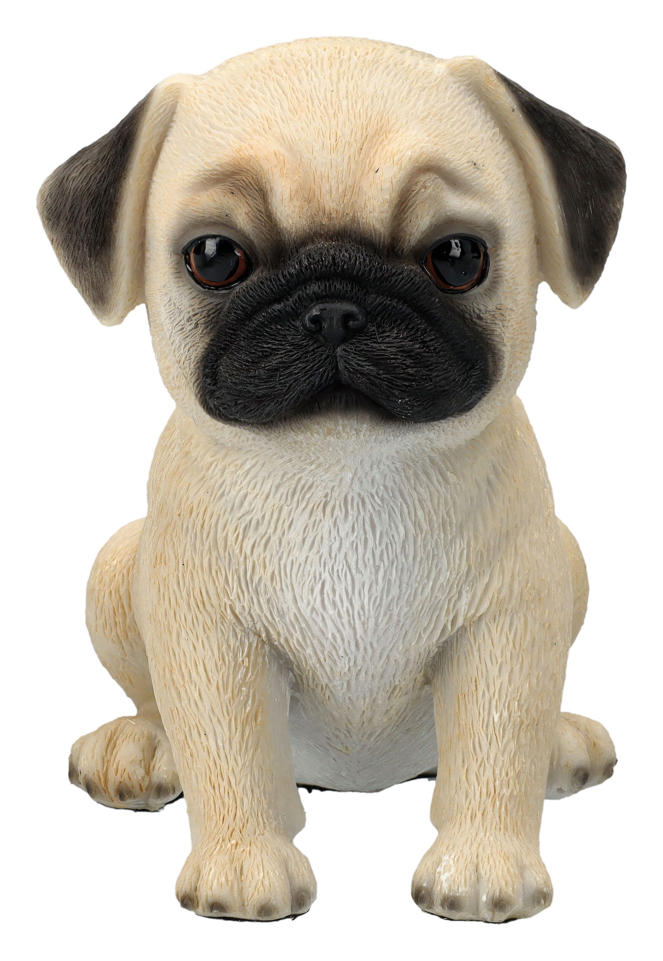 Figuren Shop GmbH Tierfigur Mops Figur – Handbemalte Deko Hund Statue Welpe aus Kunststein 13.5 cm