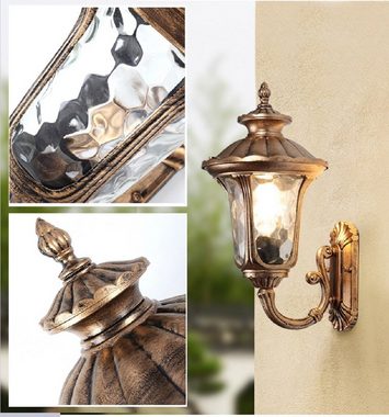 Euroton LED Außen-Stehlampe Außenleuchte in Aluguß in Braun Gold Echtglas-Scheiben E27-Fassung, ohne Leuchtmittel, Für Ihren Garten geeignet