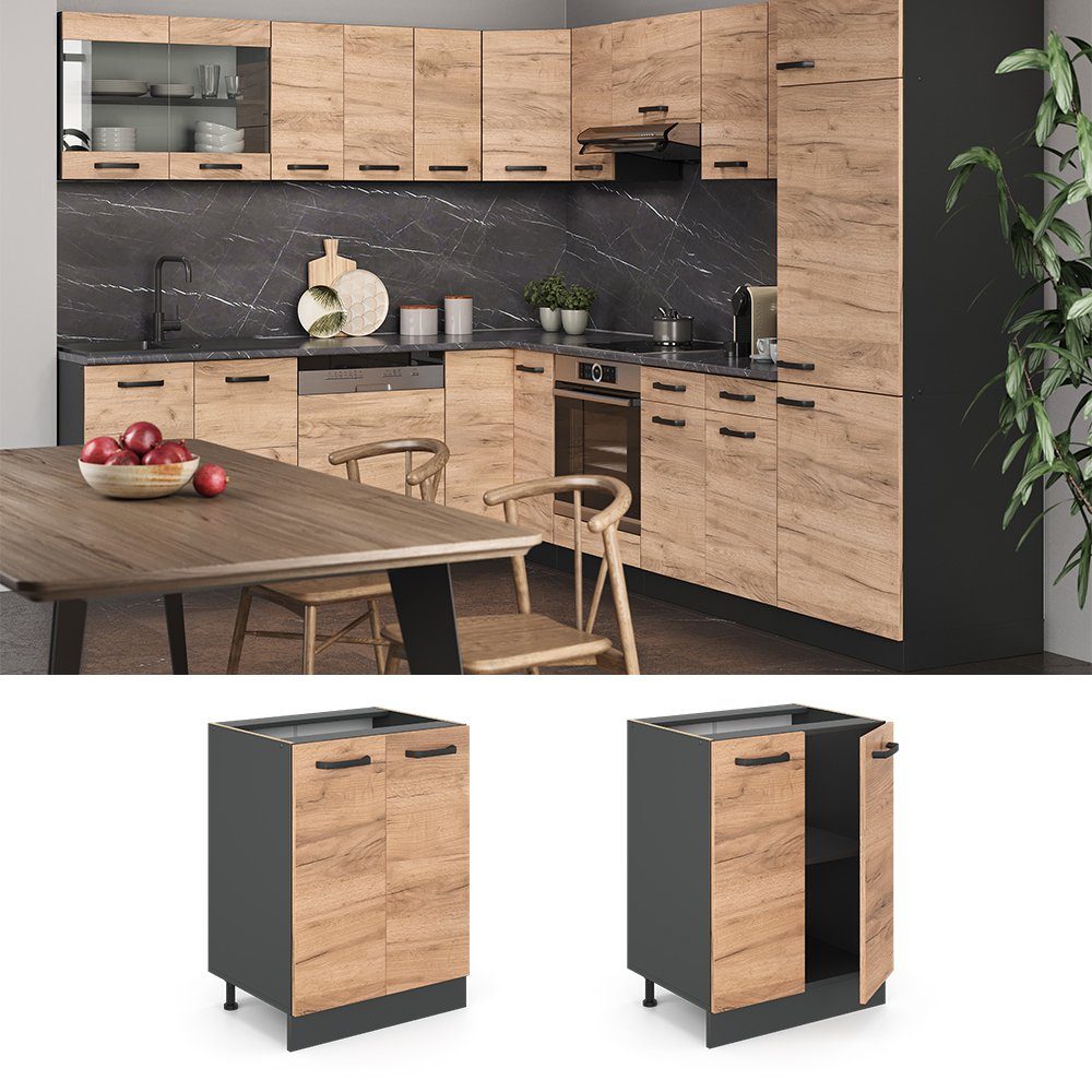 Vicco Unterschrank R-Line, Goldkraft Eiche/Anthrazit, 60 cm ohne Arbeitsplatte (1-St)