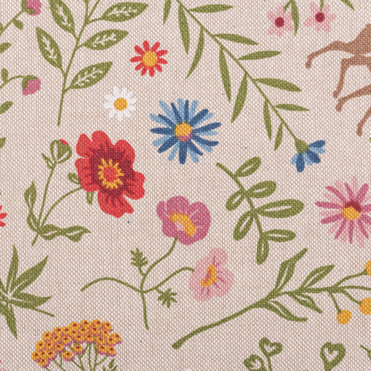 SCHÖNER LEBEN. Stoff Dekostoff Halbpanama Leinenlook Floral Animal Garden natur bunt 1,4m, pflegeleicht