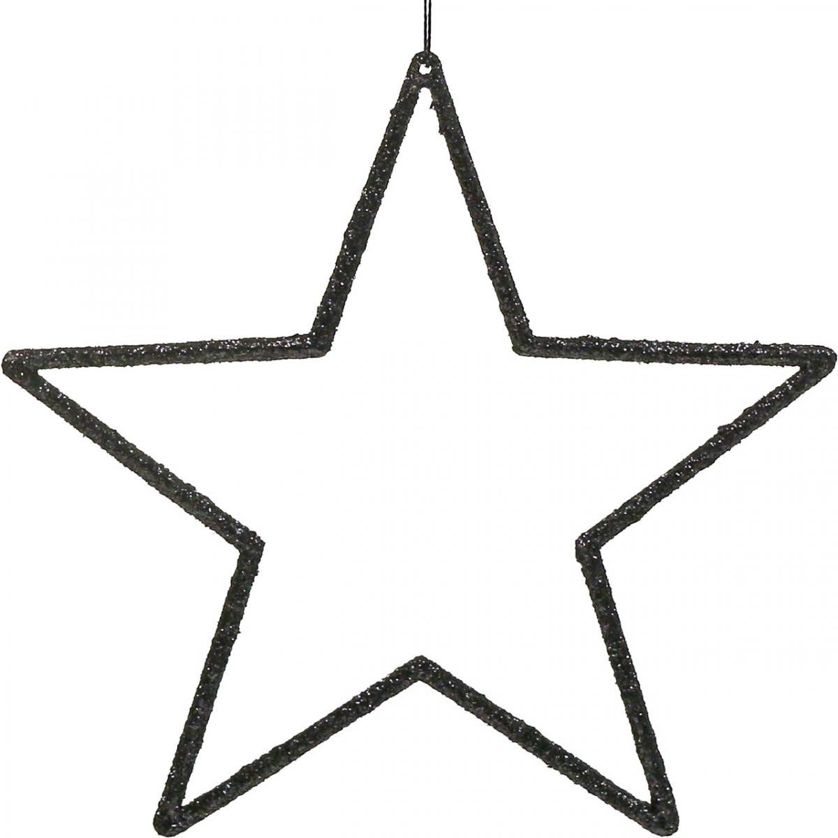Christbaumschmuck Edle Weihnachtsdeko Schwarze Stern Anhänger mit Glitter 17,5cm 9er