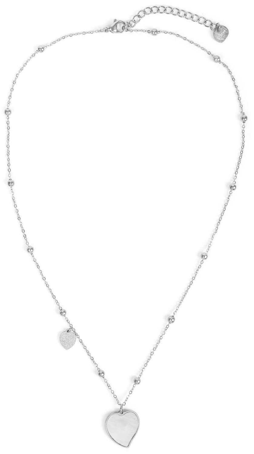 Damen Schmuck styleBREAKER Herzkette, Edelstahl Halskette mit Herz Anhängern und Kugelperlen