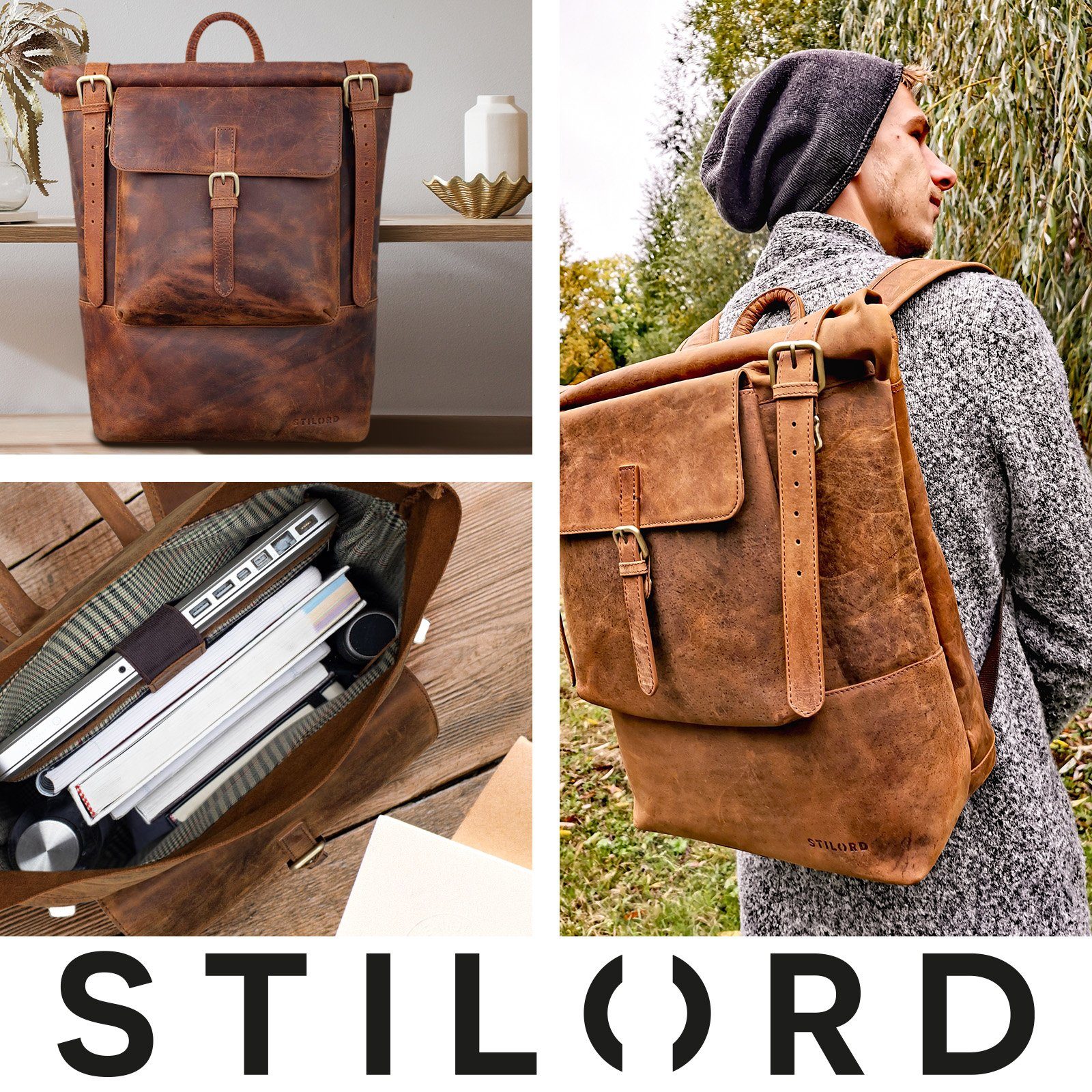 STILORD Notebook-Rucksack "Chris" Leder Business - braun Rucksack prato