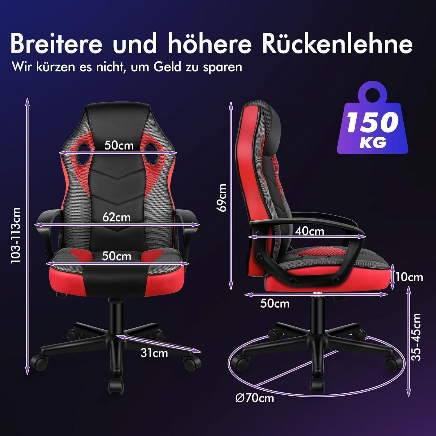LuxusKollektion Gaming-Stuhl Schreibtischstuhl Höhenverstellbar 150kg Drehbar Mega Rot Mega Serie
