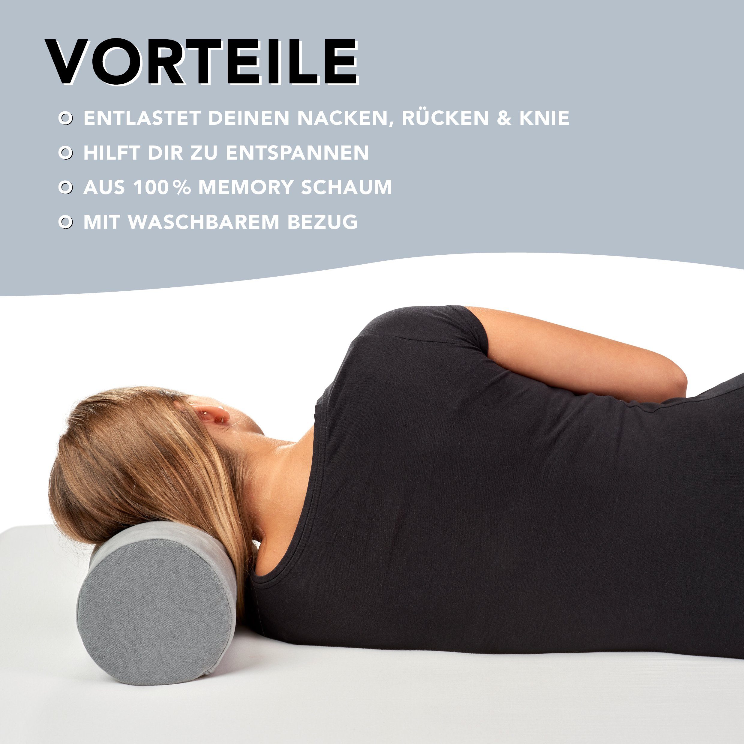 XDREAM Nackenrolle ergonomisches Nackenstützkissen aus Viscoschaum mit Memory-Effekt, 1-tlg., wirkt stützend und entlastend, super weicher Mikroplüsch-Bezug