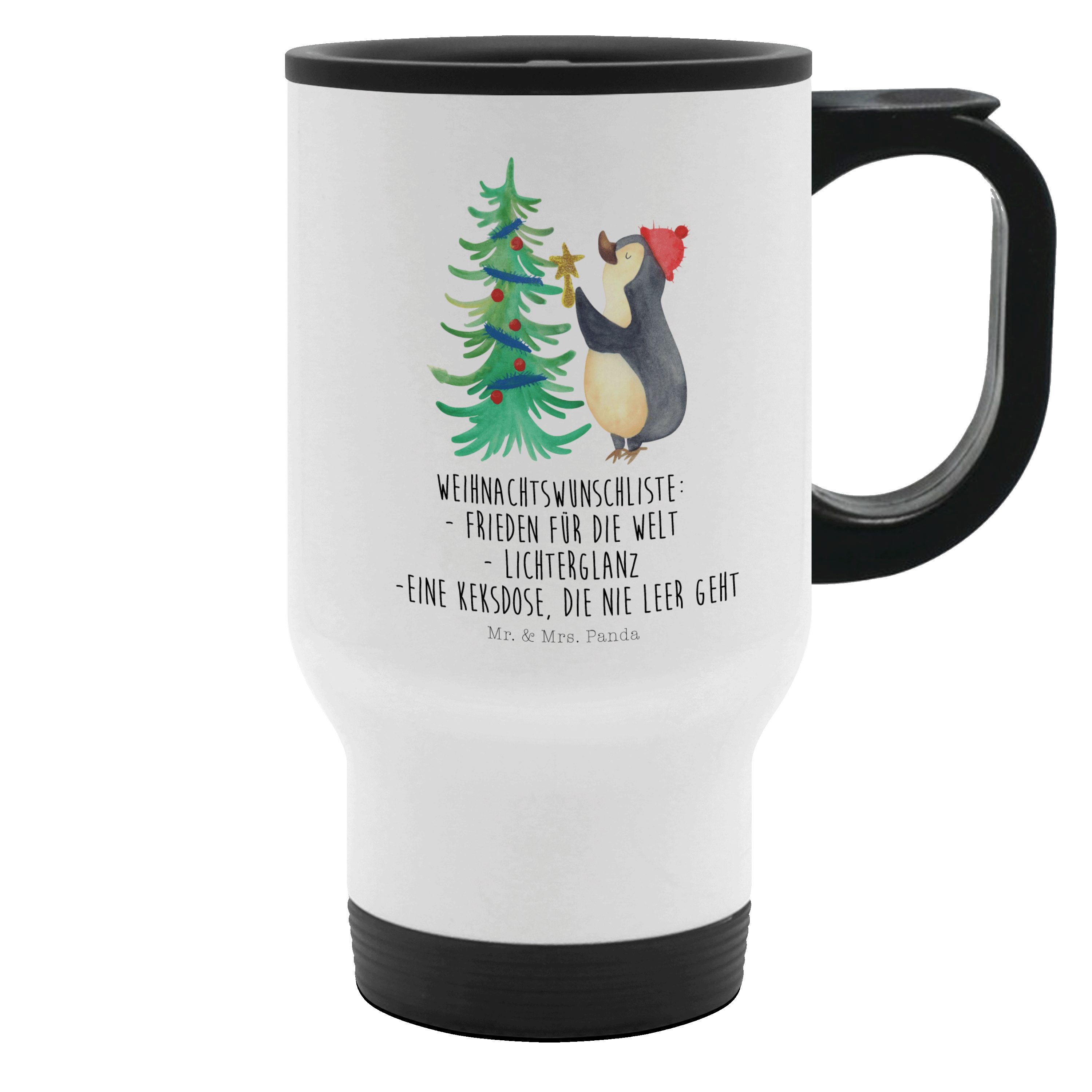 Mr. & Mrs. Panda Thermobecher Pinguin Weihnachtsbaum, Coffee To Go Becher, Weiß, kaffeebecher mit d, 1-tlg., Edelstahl
