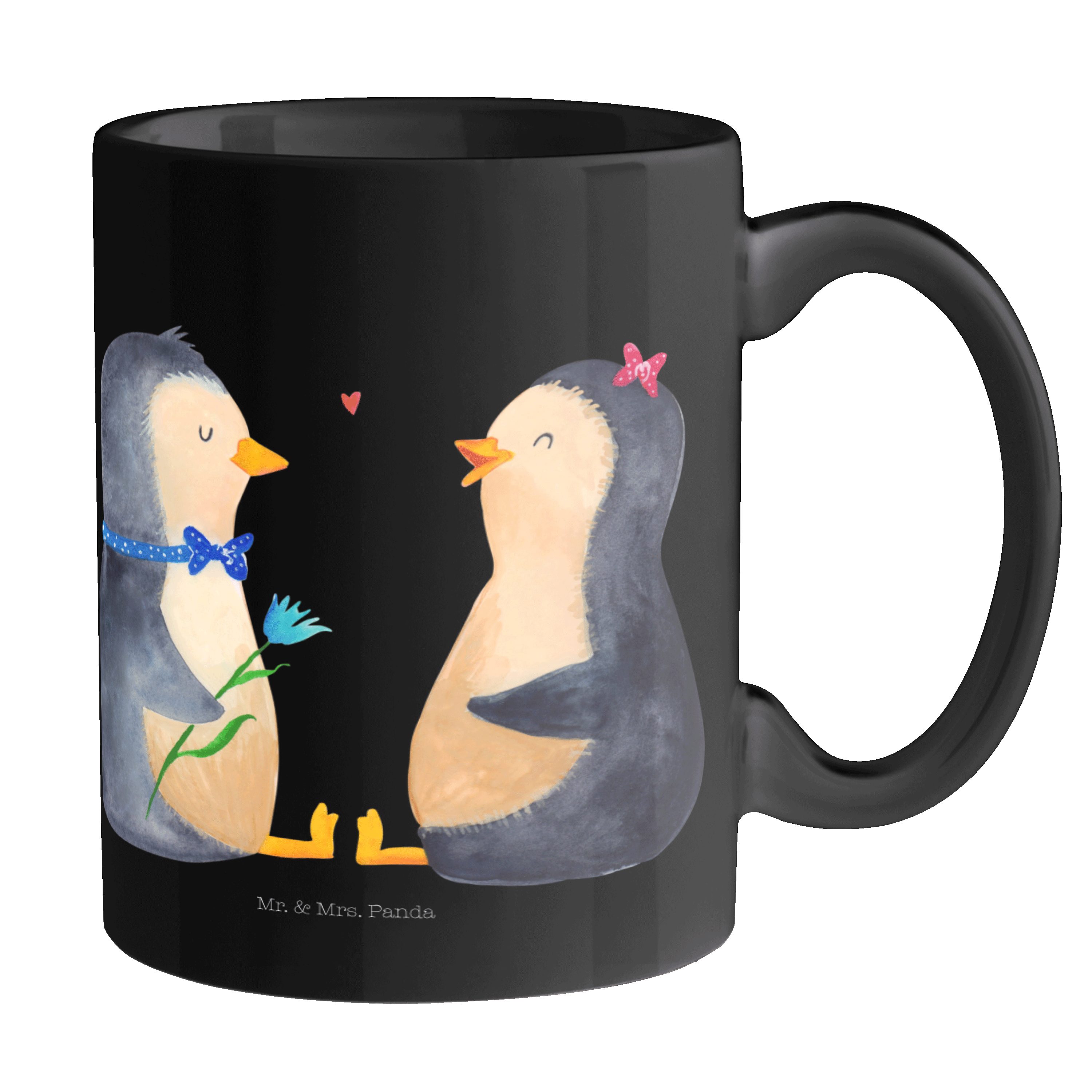 Geschenk, Motive, Mr. große, - Tasse Keramik - Mrs. & Panda Tasse Schwarz Schwarz Liebespaar, Pinguin Pärchen