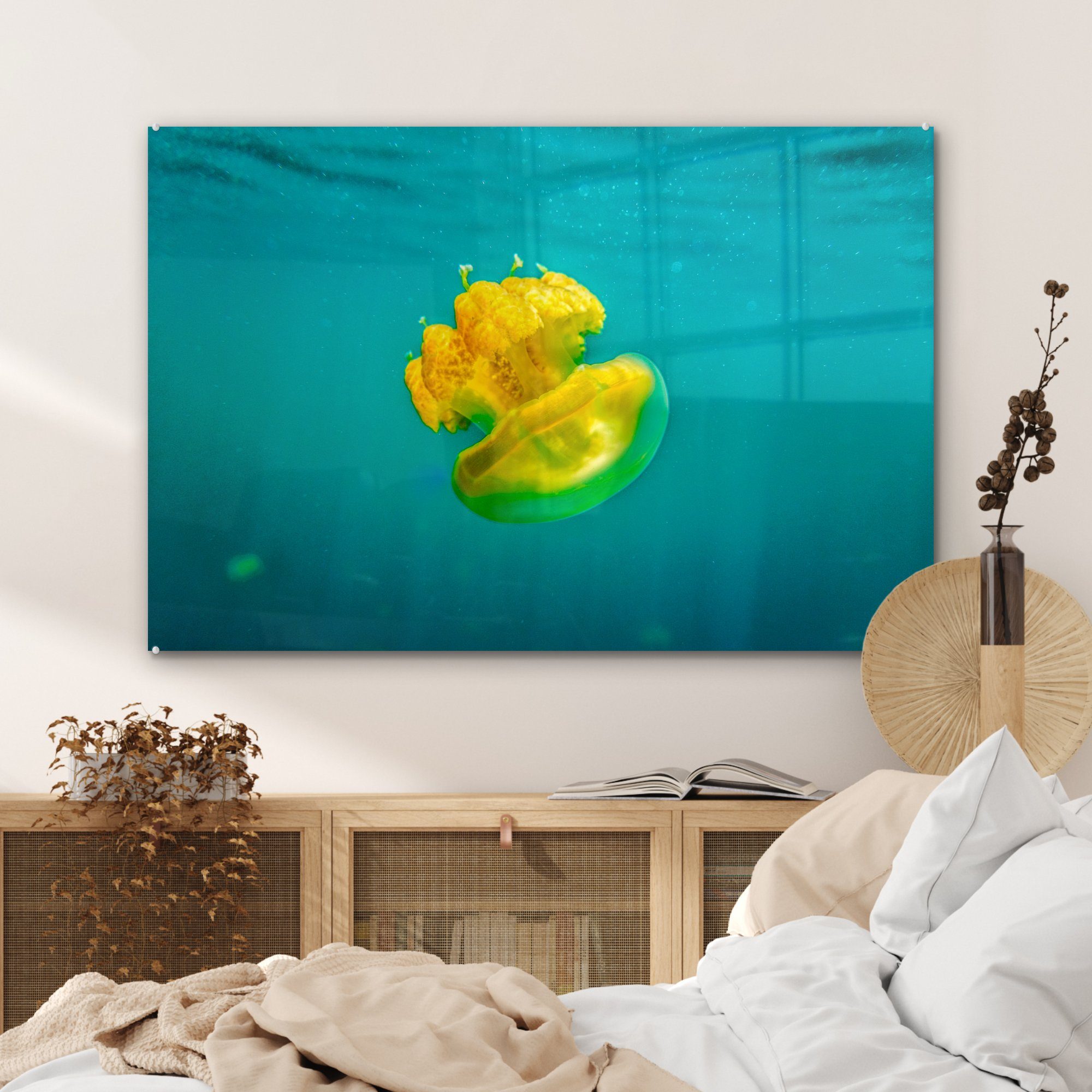 & Acrylglasbilder Qualle Ozeanien, Gold - Schlafzimmer Acrylglasbild St), - MuchoWow Wohnzimmer (1