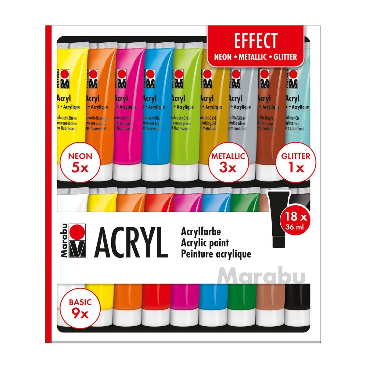 Marabu Acrylfarbe Marabu Acrylfarben Set Effect 18x36ml