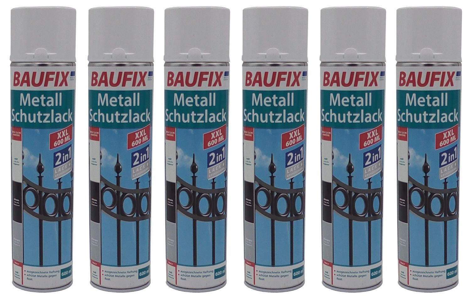 BURI Vollton- weiß Schutzlack 2in1 0,6l Spray Grundierung Metall glänzend Baufix Abtönfarbe 6x und