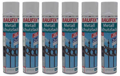 BURI Vollton- und Abtönfarbe 6x Baufix 2in1 Metall Schutzlack Spray 0,6l weiß glänzend Grundierung