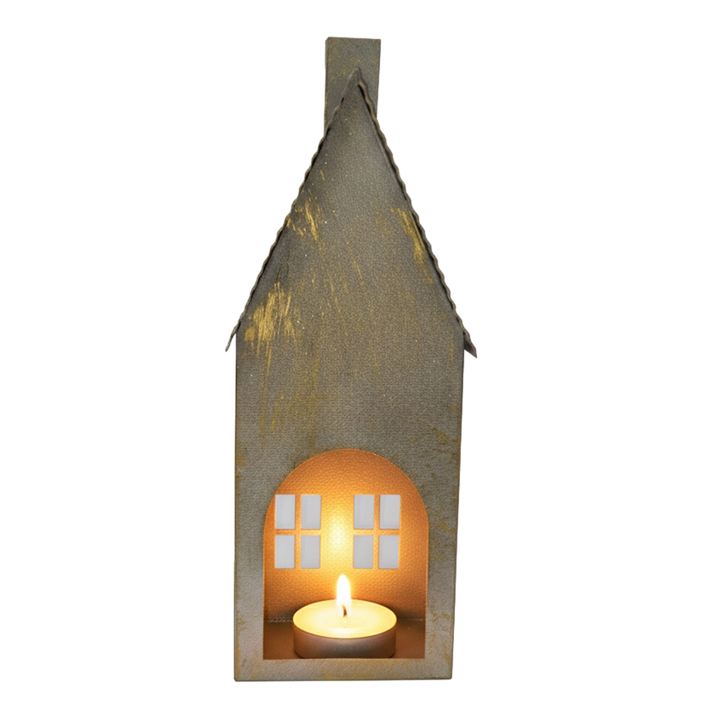 B&S Teelichthalter Metall Lichthaus für Teelicht / Haus / 29 cm / Grau (1 St)