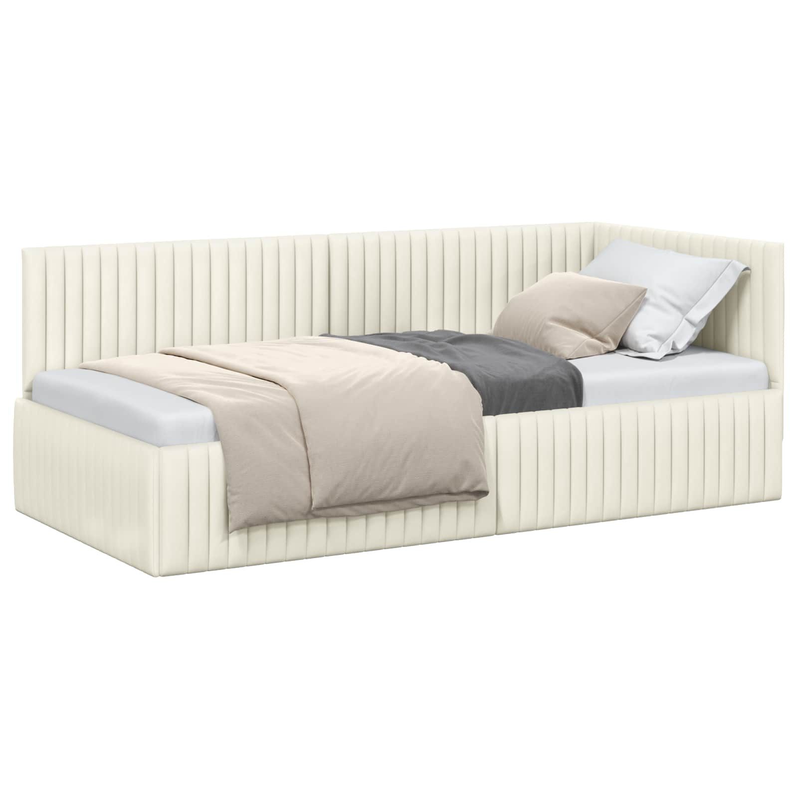 vidaXL Bett Eckbettgestell mit Kopfteil Creme 90 cm x 200 cm Samt (1-tlg) günstig online kaufen