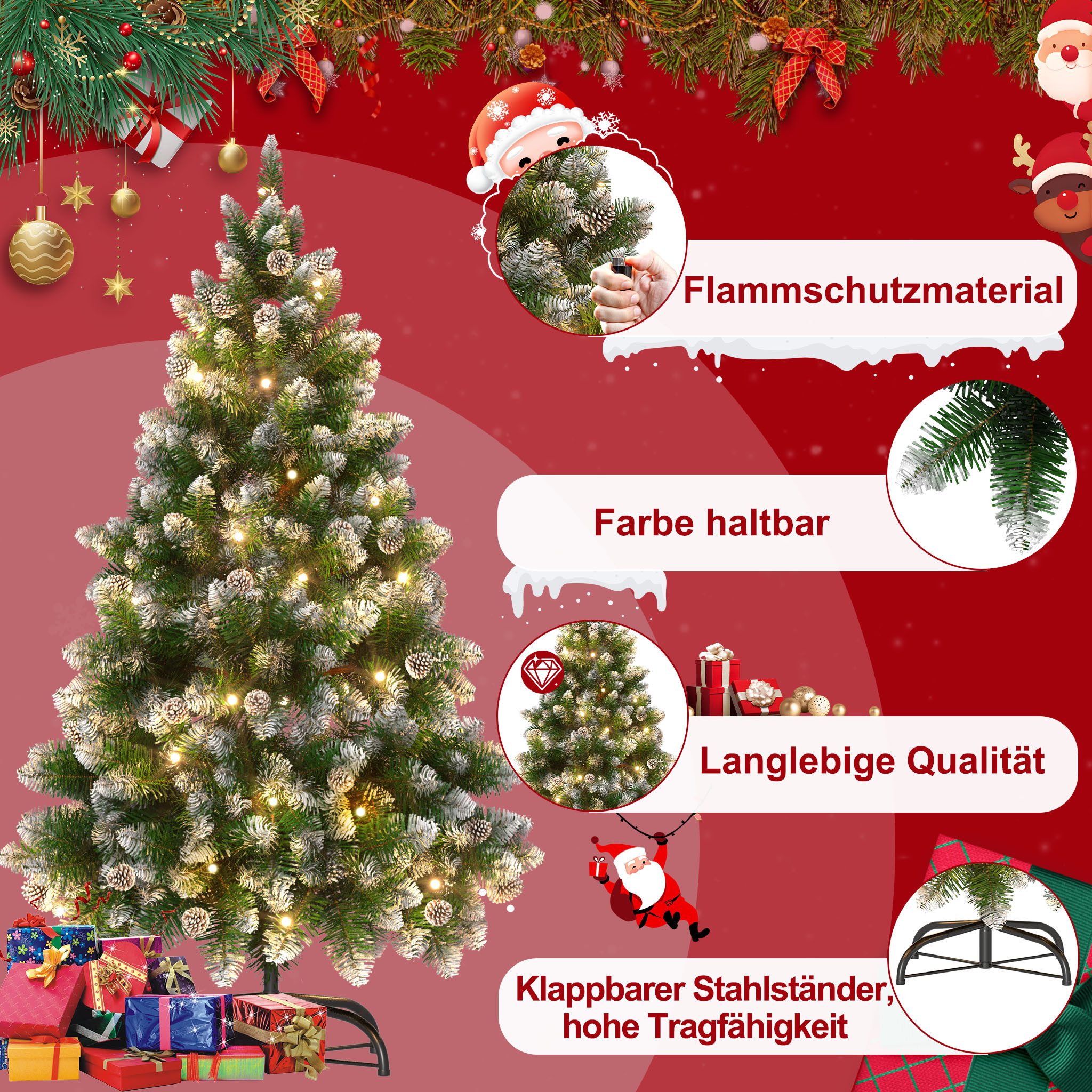 FIVMEN Künstlicher Weihnachtsbaum Tannenbaum mit Beleuchtung LED warm-weiß inkl. Metallständer – Bild 5 von 5