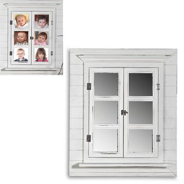 Feel2Home Wandspiegel Wandspiegel mit Scheiben Weiß braun Bilderrahmen Fensterladen Foto