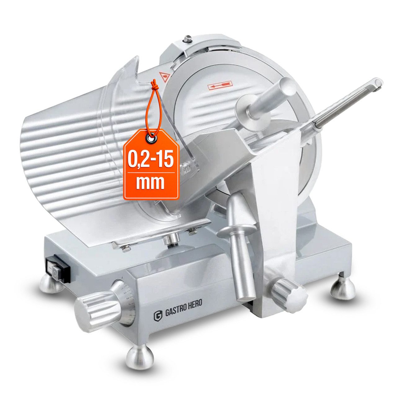GastroHero Elektromesser Aufschnittmaschine ASM300, Wurstschneidemaschine, 250 W, Integrierter Schleifstein, Schuko-Stecker, kompakte Bauweise