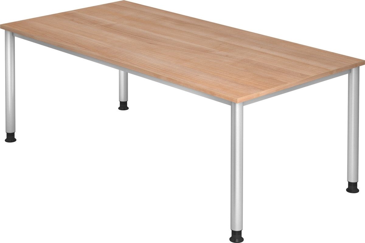 Schreibtisch Schreibtisch 4-Fuß-rund 200x100cm Nussbaum/Silber