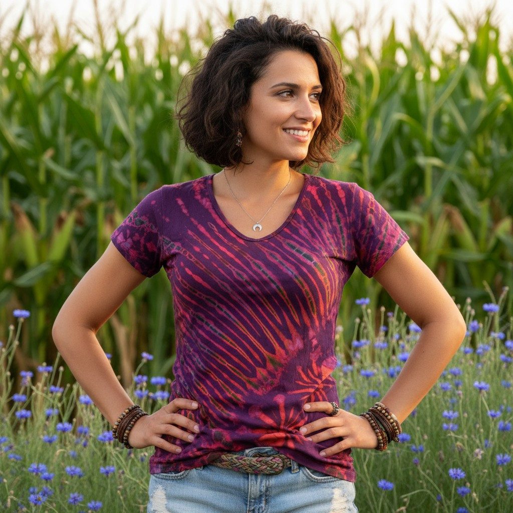 Guru-Shop T-Shirt Batik Hippie T-Shirt mit V-Auschnitt, Unikat.. alternativ günstig online kaufen