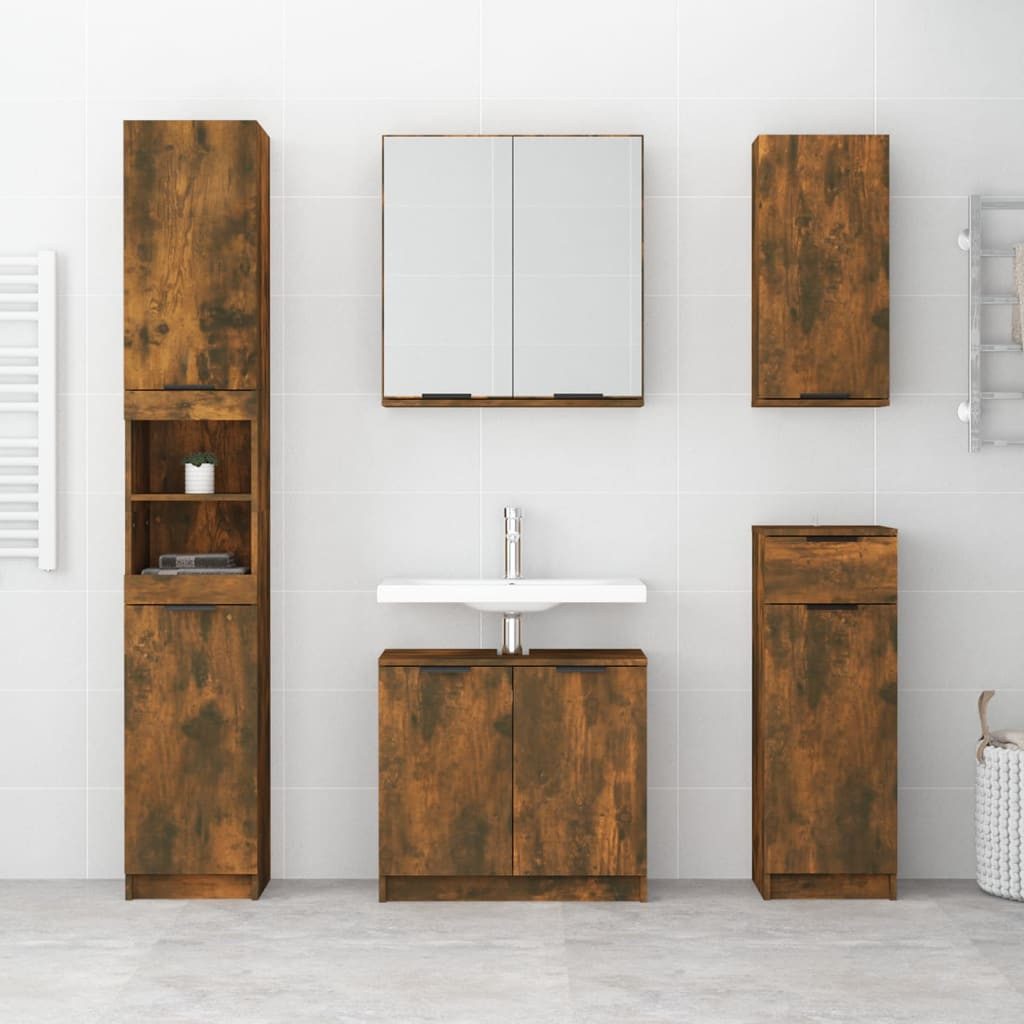vidaXL Badezimmer-Set 5-tlg. Badmöbel-Set Räuchereiche Holzwerkstoff, günstig online kaufen