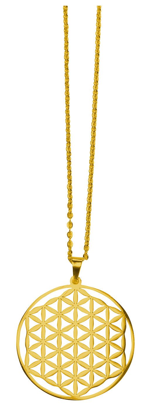 Kette mit Anhänger Halskette "Blume des Lebens" Edelstahl vergoldet 3cm mit 50cm Edelstah