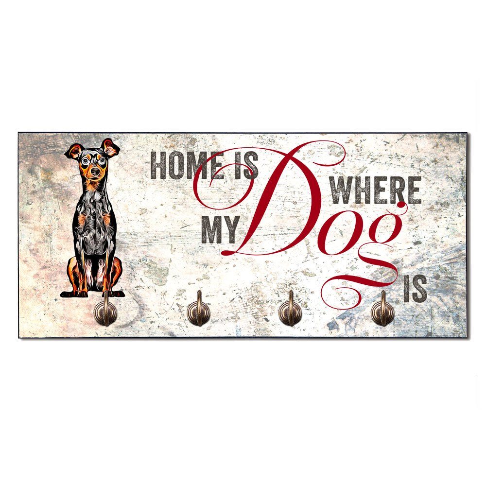 Cadouri Wandgarderobe ZWERGPINSCHER Hundegarderobe - Wandboard für Hundezubehö (Garderobe mit 4 Haken), MDF, mit abgeschrägten Ecken, handgefertigt, für Hundebesitzer