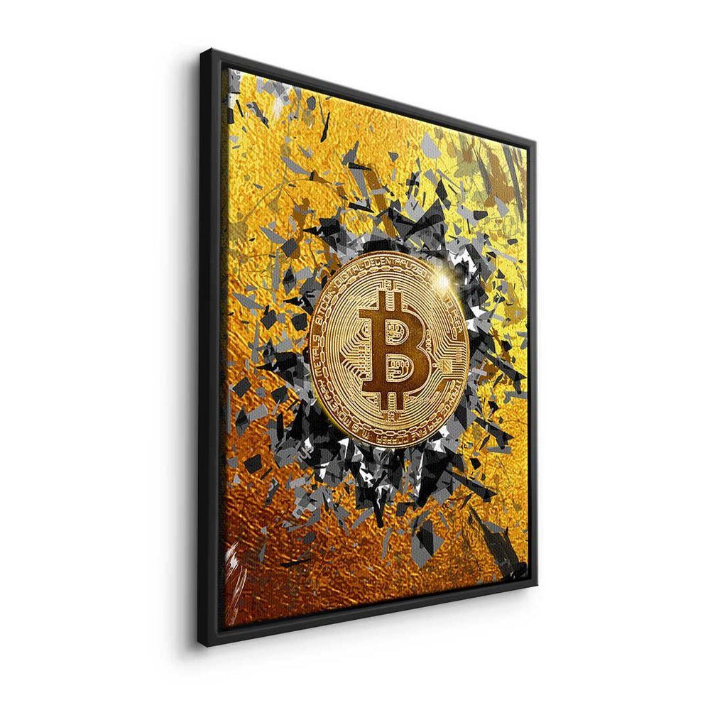 schwarzer Explosion, Leinwandbild Bitcoin Motivat - - Explosion Leinwandbild - DOTCOMCANVAS® - Rahmen Bitcoin Premium Trading Crypto