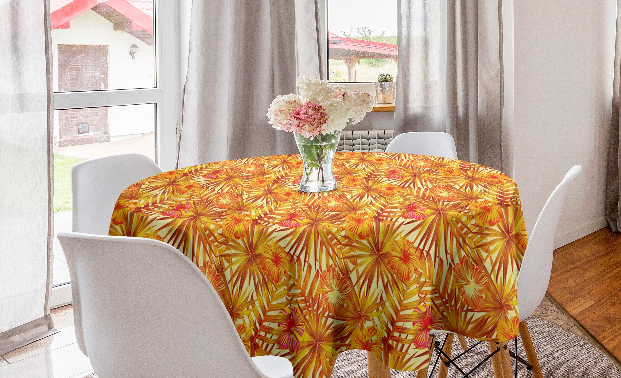 Abakuhaus Tischdecke Kreis Tischdecke Abdeckung Tropical Farben Dekoration, Küche im Herbst Esszimmer Blätter für